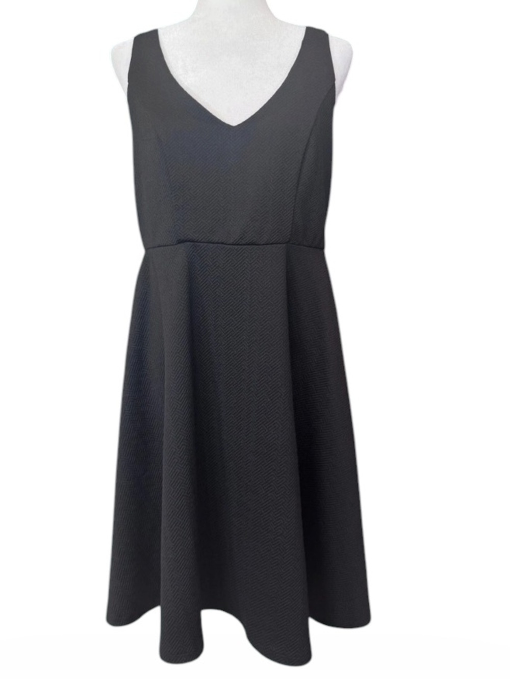 Torrid Plus Size 1 Black Fit and Flare Dress Sleeveless, V-Neck, Textured